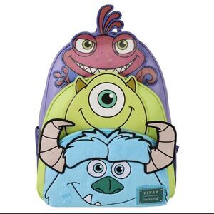 Loungefly Pixar Monsters Inc. Sulley, Mike & Randall Triple Pocket Mini Backpack